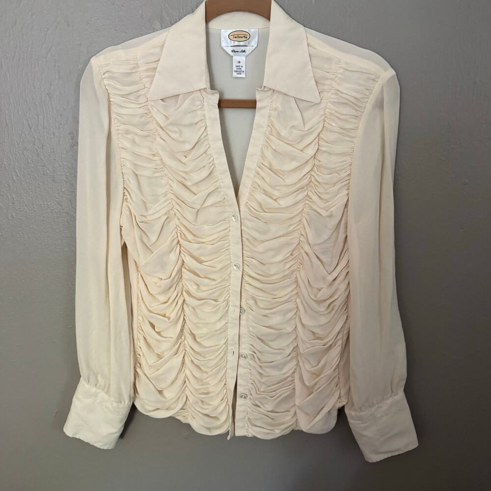 VINTAGE TALBOTS 100% Silk Button Up Blouse Long Sleeve Size 14 casual